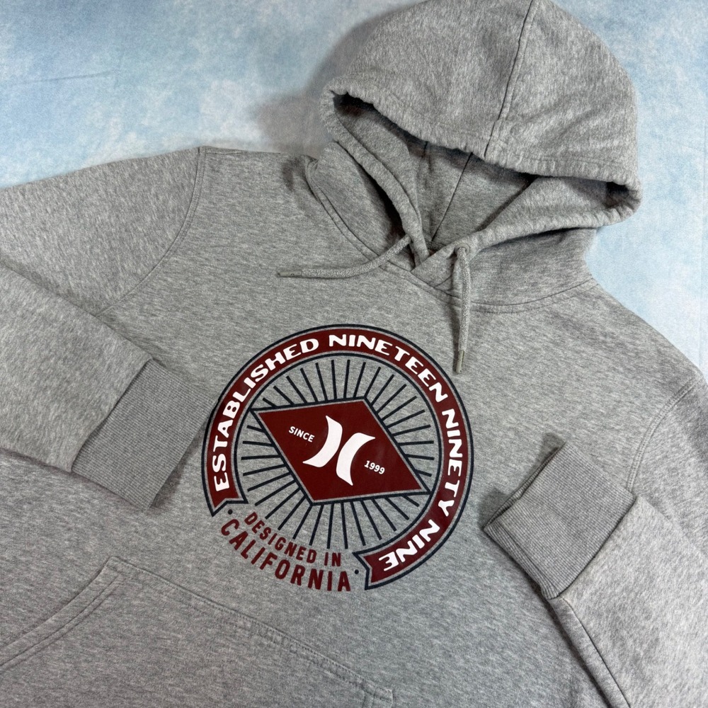 Hurley Hoodie Mens Medium Gray Good Graphic Pullover California 1999 HMF23-07383